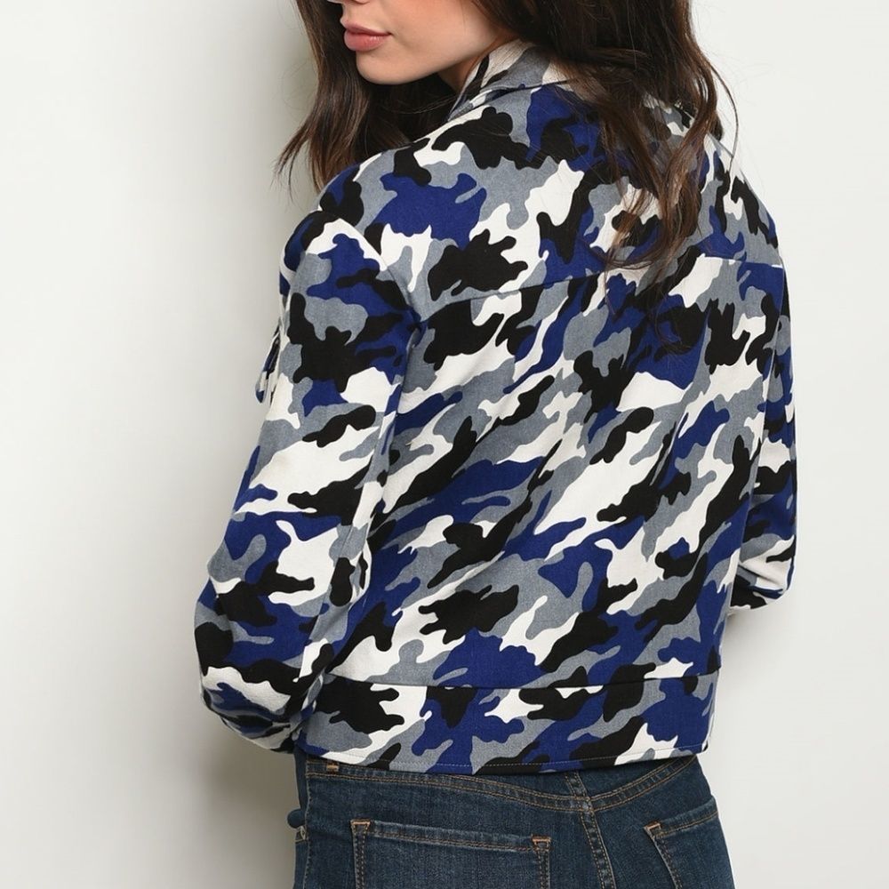 Blue Multi-Color Camouflage Jacket - Picture 5 of 6
